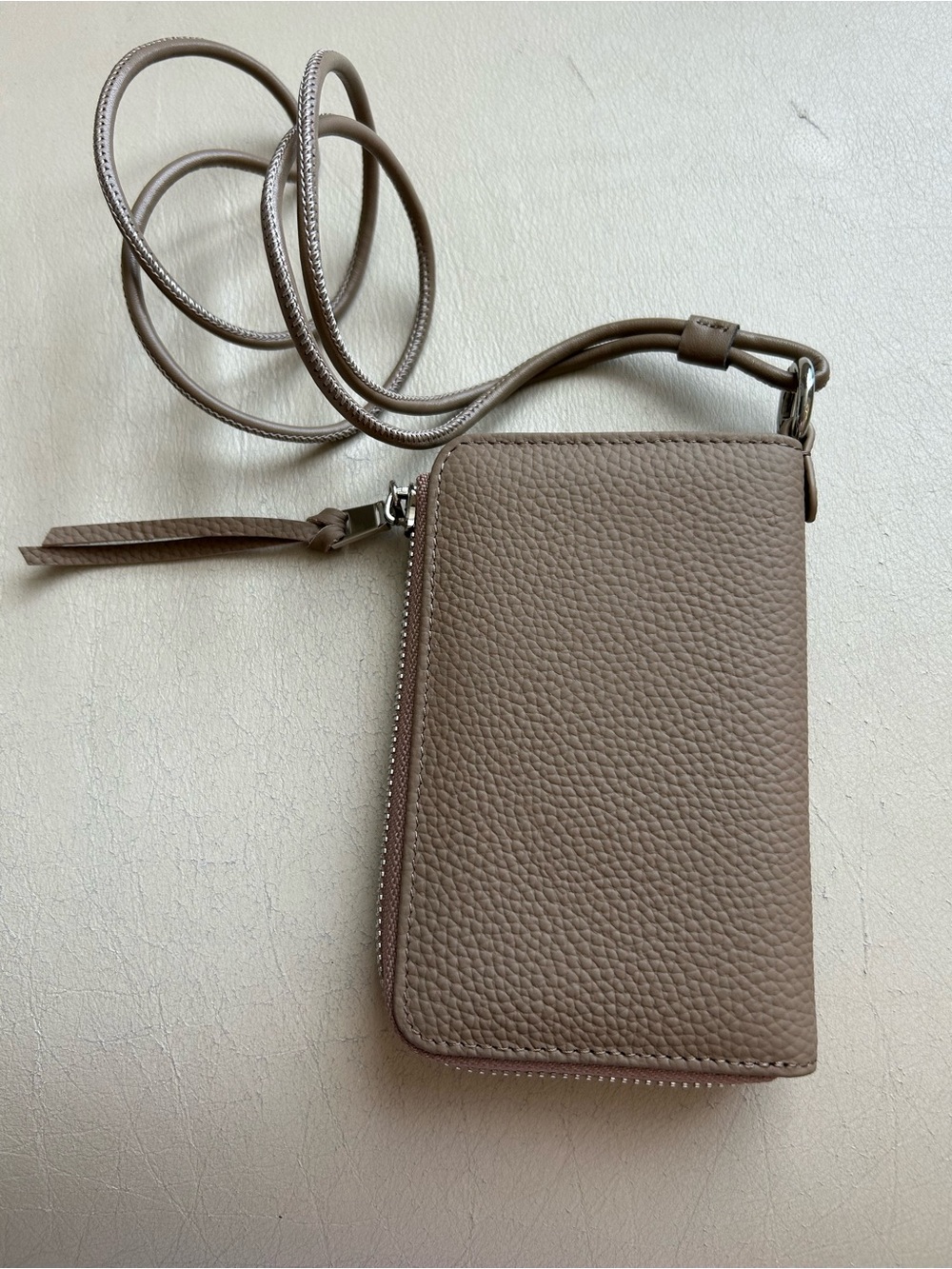 Taupe Leather Crossbody Wallet